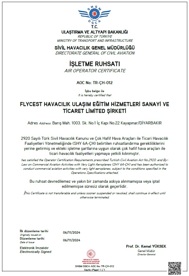 Flycest Havacılık İşletme Ruhsatı Görseli